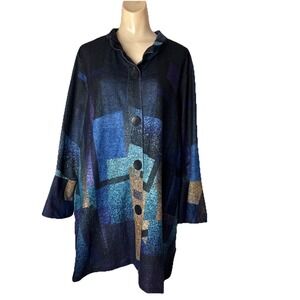 NWT Ali Miles Shirt Top Womens 2X Art To Wear Button up Artsy Wire collar